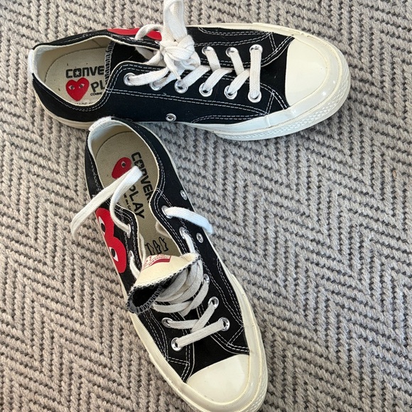 Converse + Chuck Taylor Black and White Sneakers with Red Heart - Picture 4 of 5